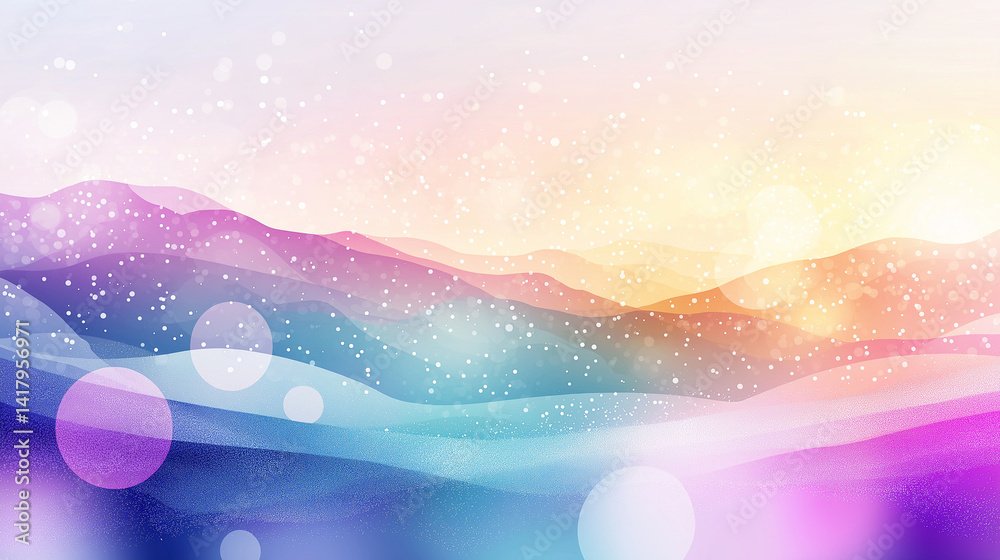 Abstract colorful landscape image with geometric shapes.
