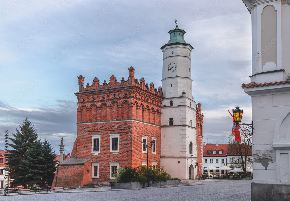 Cityscape of Sandomierz old town, Świętokrzyskie, Poland. View of Town Hall and Old Market square
