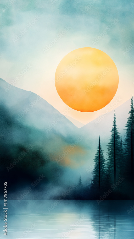 Abstract colorful landscape image with geometric shapes.