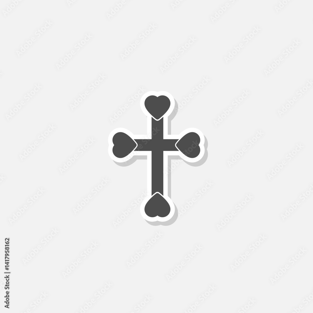 Christian cross consists of hearts sticker isolated on gray background Christian cross consists of hearts sticker isolated on gray background