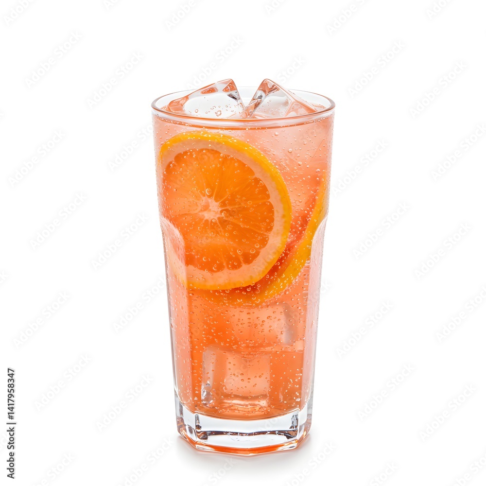 Refreshing Grapefruit Soda Drink with Ice in Tall Glass - Healthy Beverage. Refreshing Grapefruit Soda Drink with Ice in Tall Glass - Healthy Beverage.