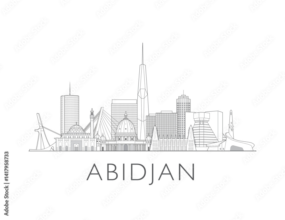 Obraz premium Abidjan, Côte d'Ivoire cityscape illustration skyline drawing