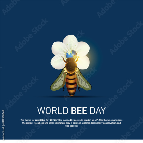 world bee day 2025. world bee day creative banner, poster, social media post, postcard, background, template, backdrop, greetings card, web banner, cover design etc.