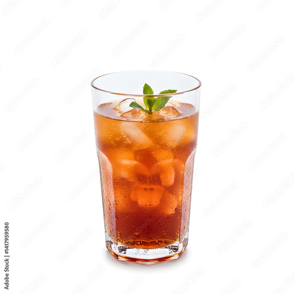 Refreshing Iced Tea with Mint and Ice Cubes in a Glass - Summer Drink Concept. Refreshing Iced Tea with Mint and Ice Cubes in a Glass - Summer Drink Concept.