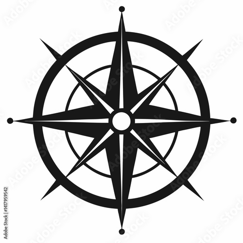 Black compass icon with eight directional points