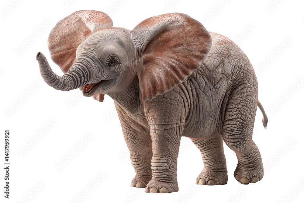 Fototapeta premium Gentle Giantling: Adorable Baby Elephant with Upraised Trunk