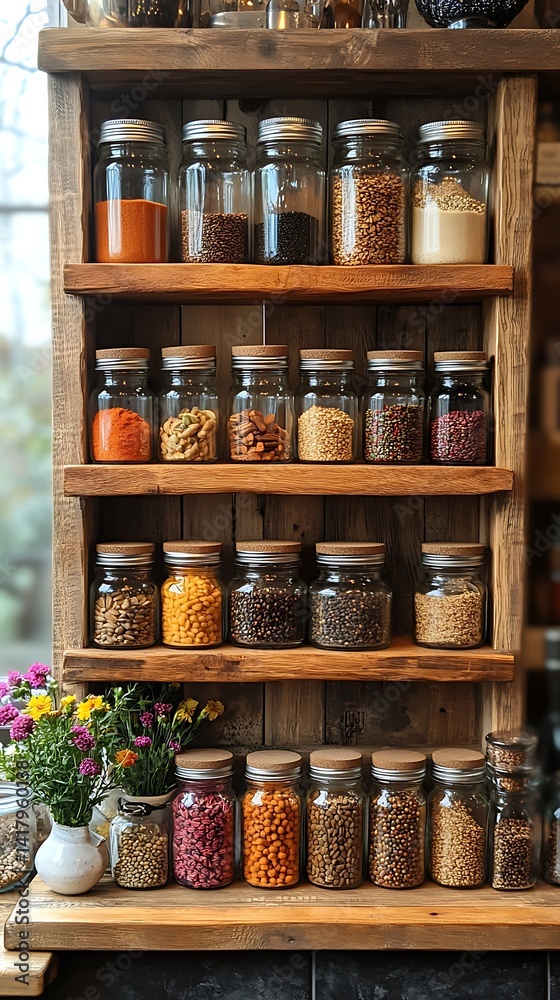 custom made wallpaper toronto digitalRustic Kitchen Shelf With Spices High Resolution Image