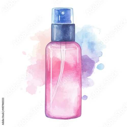watercolor of Makeup Setting Spray Bottle, vector, isolated on a white background.
