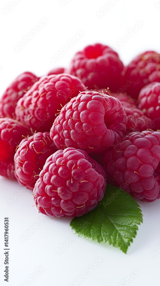 Set of ripe juicy raspberries with leaf isolated Set of ripe juicy raspberries with leaf isolated