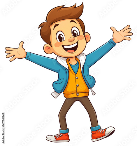 a cheerful cartoon boy with...