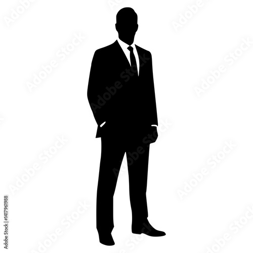 Silhouette of Confident Businessman in Formal Suit Standing with Hands in Pocket