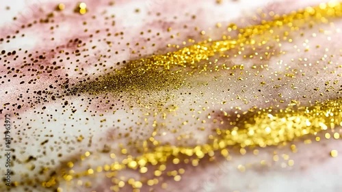 Abstract texture of golden glitter on marbled surface