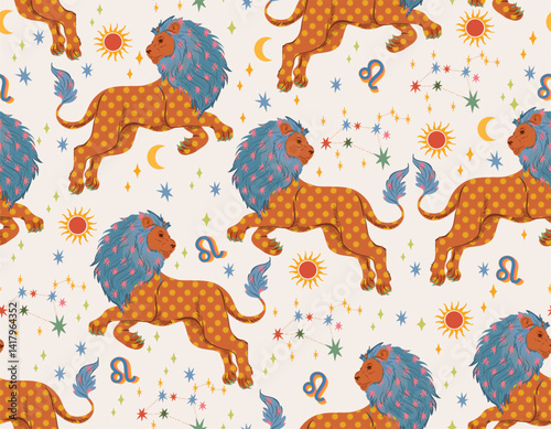 LEO zodiac star seamless pattern. LEO sign symbol stars Vector EPS10 ,