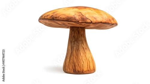 A handcrafted wooden mushroom sculpture, showcasing intricate wood grain and a natural, earthy tone.  Perfect for home decor or as a unique gift.