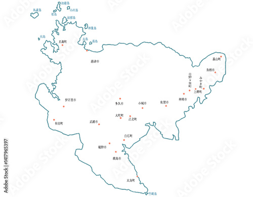 佐賀県　地図　白　斑点　イラスト