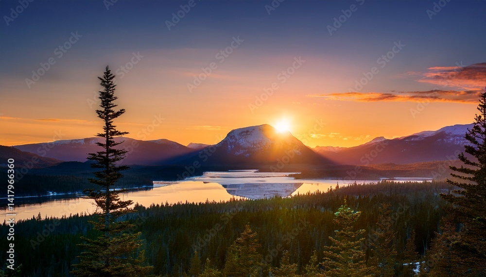 Fototapeta premium Majestic sunrise over mountains of Charlevoix
