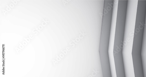 A vector illustration of a portion of a white wall with a series of angled, recessed panels along the right side. The panels create a geometric pattern of converging lines and varying shades of gray 
