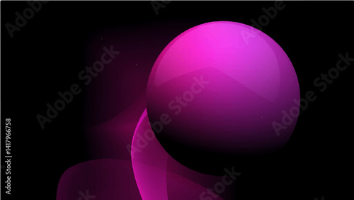 Vector illustration featuring a solid black background. Positioned slightly off-center to the right is a large sphere. The sphere is filled with a smooth gradient, transitioning from a bright magenta