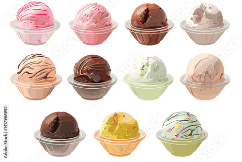 Close-up colorful balls from freshly prepared homemade sweet tasty ice cream or gelato with star decoration.
