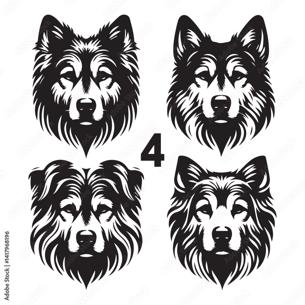 Naklejka premium create 4 dog head silhouette vector on white background 