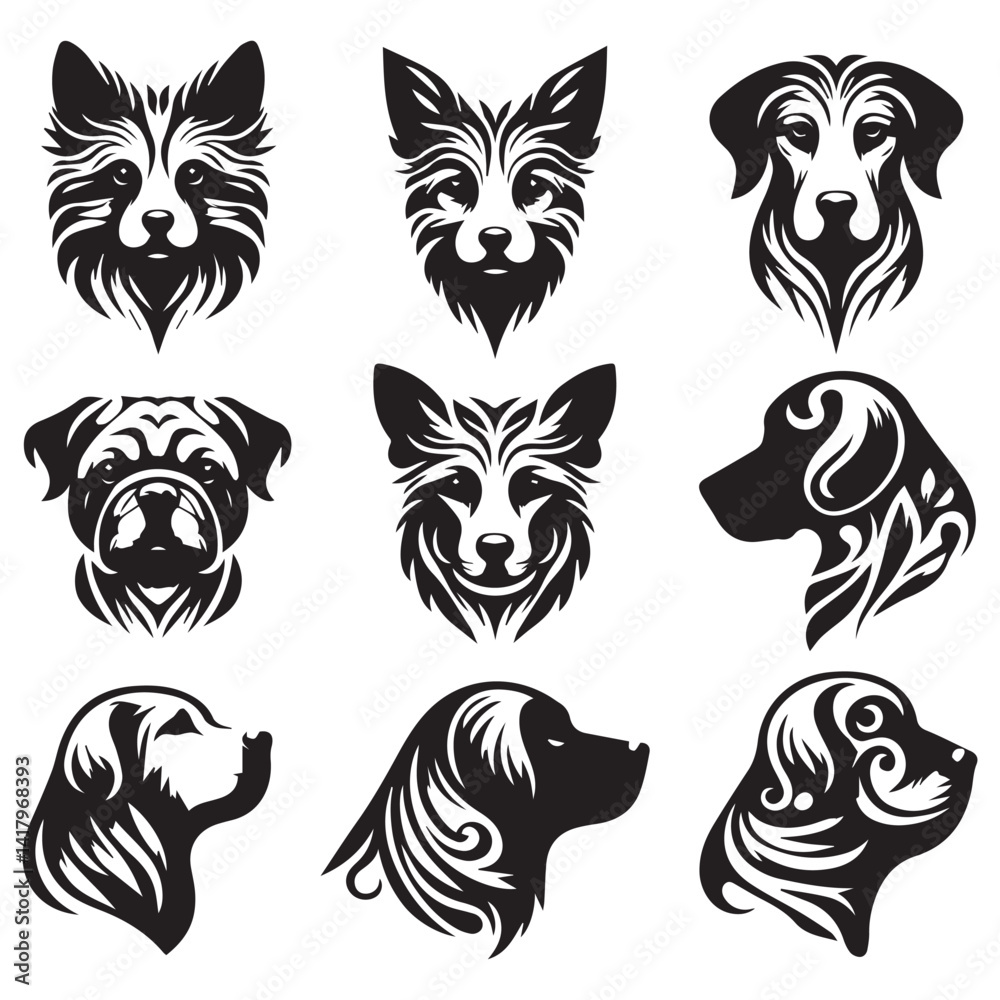 Obraz premium create 4 dog head silhouette vector on white background
