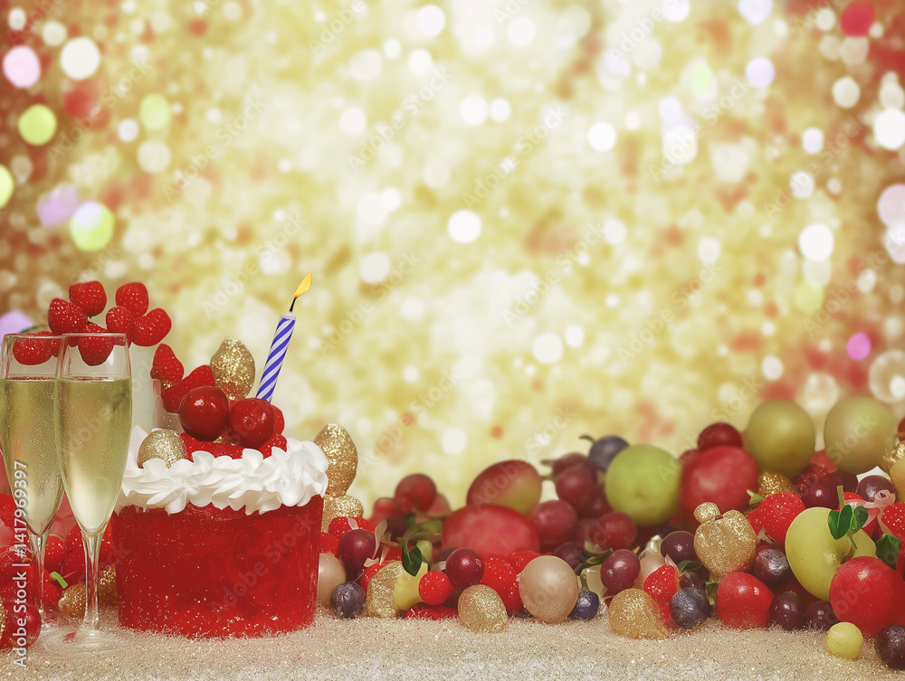 An abstract image featuring birthday and party elements close up in vibrant colors.