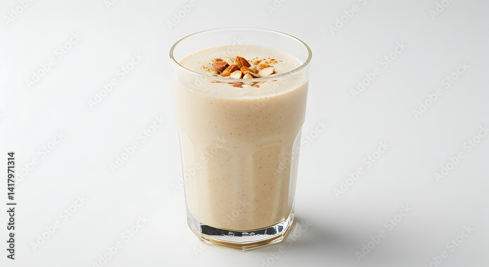 Almond Protein Shake With Cinnamon Isolated On White Background For Breakfast Almond Protein Shake With Cinnamon Isolated On White Background For Breakfast