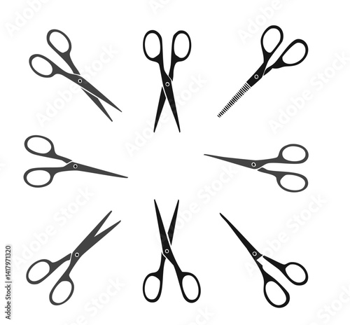 set of silhouettes of scissors
