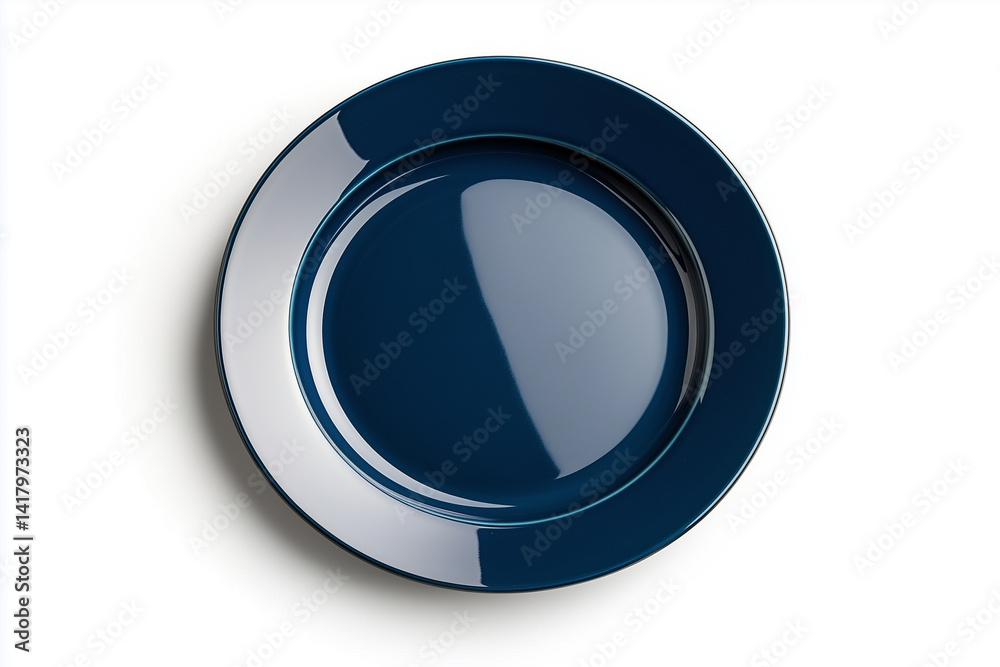 A close-up of an elegant dark blue plate, its glossy surface reflecting the light, showcasing simplicity and sophistication A close-up of an elegant dark blue plate, its glossy surface reflecting the light, showcasing simplicity and sophistication