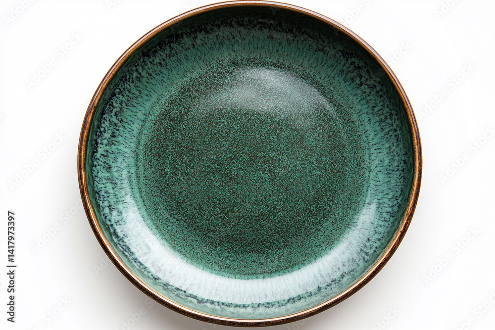 An elegant green ceramic plate with a textured surface and golden rim. Its unique design and color make it perfect for culinary presentations An elegant green ceramic plate with a textured surface and golden rim. Its unique design and color make it perfect for culinary presentations