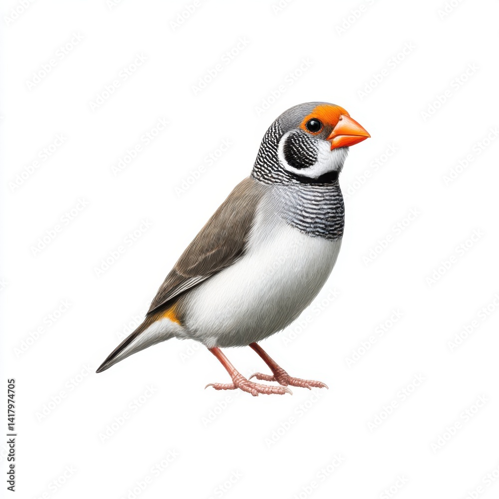 Obraz premium Zebra finch standing isolated on white background