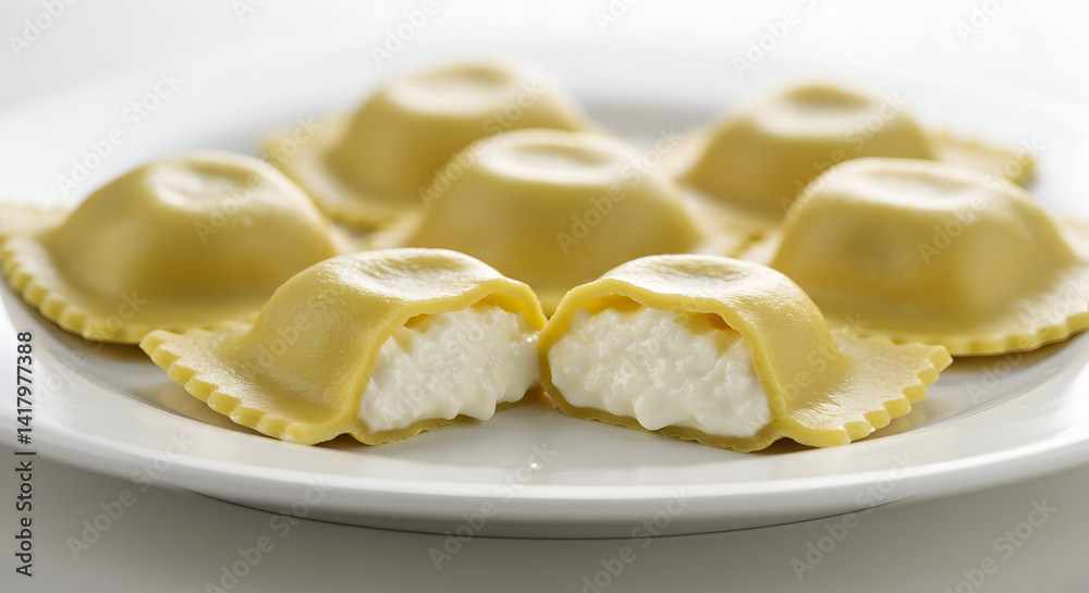 Delicious Ravioli Filled With Fresh Ricotta Cheese Served on Plate Delicious Ravioli Filled With Fresh Ricotta Cheese Served on Plate