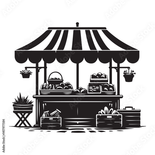 Vintage farmers market stall with fruits vegetables vector design