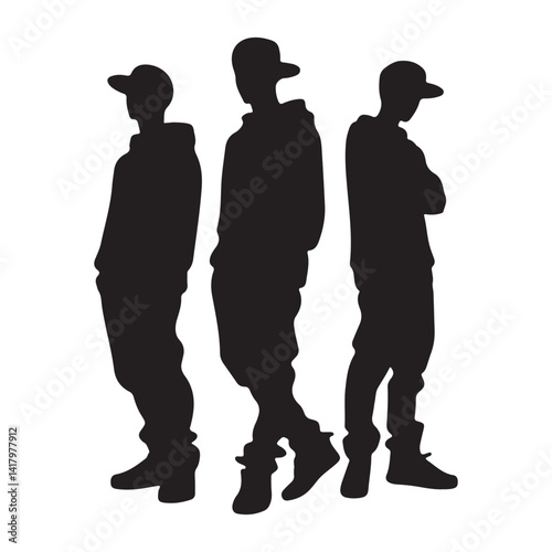 Silhouette of Three Young Men Posing in Casual Fashion
