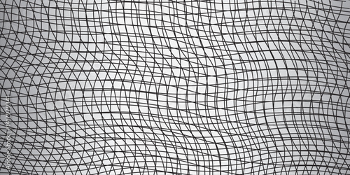 Fish net background, fishnet pattern with vector texture of fishing sport gear. Fisherman rope trap of black white grids with holes, waves and strings. Vintage thread mesh pattern for fishery, fishing