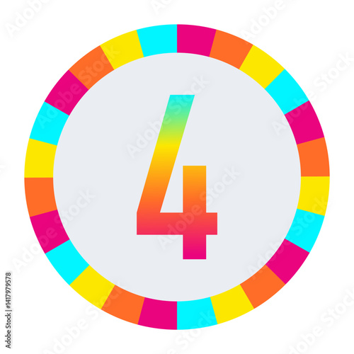 Rainbow Gradient number “4” on Dark Background with Multicolor Circle Frame
