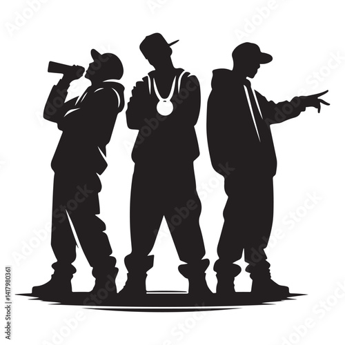 Dynamic Silhouette of Hip Hop Group Vector Art Illustration