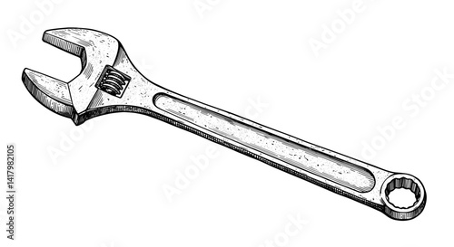 Illustration of adjustable wrench on white background