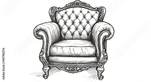 Vintage armchair with tufted upholstery in sketch style