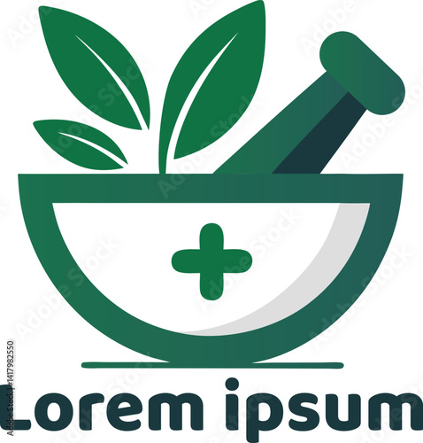 Ayurvedic Herbal Logo Design with Leafy Tree and Traditional Grinder – Suitable for Natural Remedy or Wellness Clinics