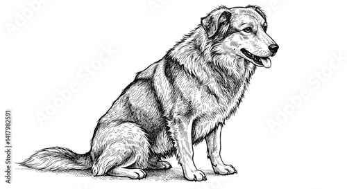 Illustration of a sitting dog with a friendly expression
