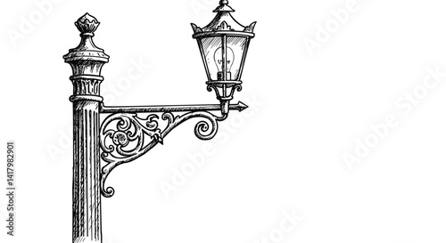 Vintage street lamp illustration on white background
