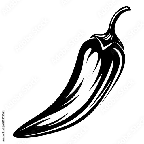 Stylized Jalapeno Pepper Illustration with Bold Lines on a White Background