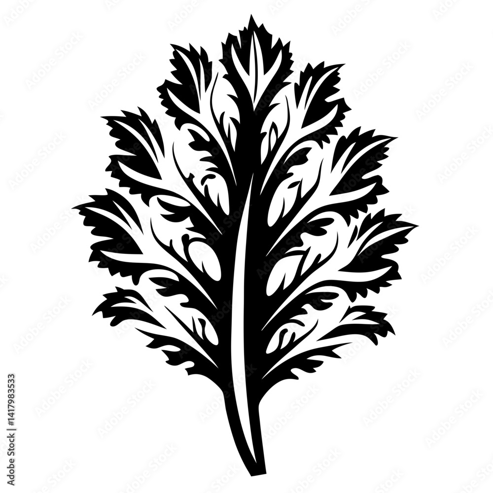 Fototapeta premium Detailed black and white vector illustration of a single intricate leaf