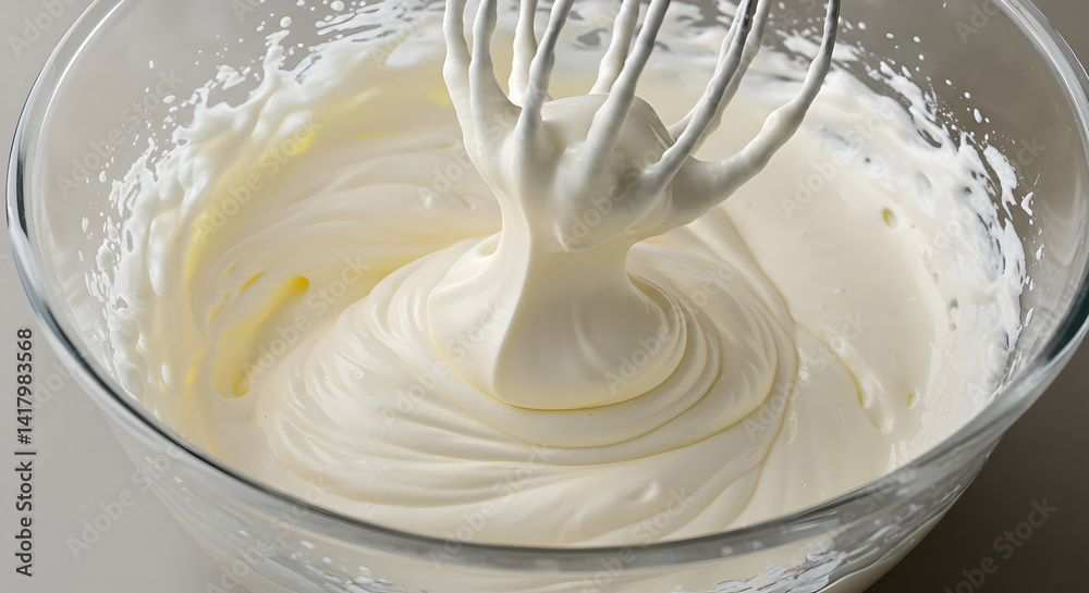 Whipping Cream Process In Clear Glass Bowl For Baking Dessert Preparation Whipping Cream Process In Clear Glass Bowl For Baking Dessert Preparation