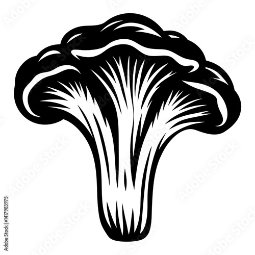 Stylized Chanterelle Mushroom Illustration, Black and White Silhouette, Natural Foraging Food