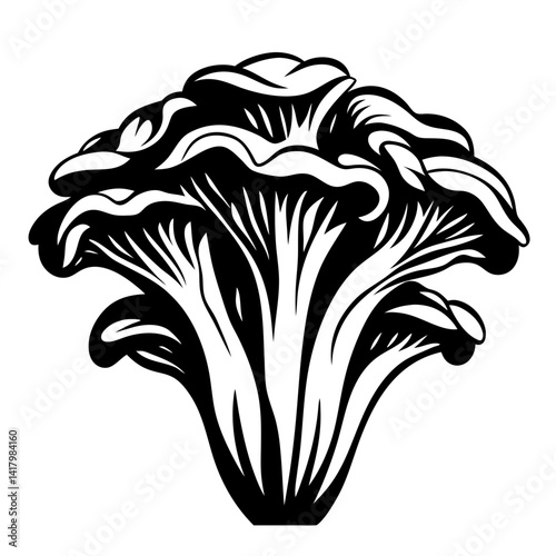 Monochrome vector illustration of a Chanterelle mushroom, a culinary delicacy and delight