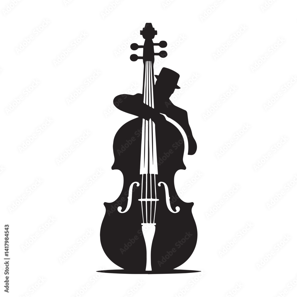 Naklejka premium Resonant Cello silhouette, vibrating with beautiful tones – Cello illustration – Cello vector – Musical instrument silhouette