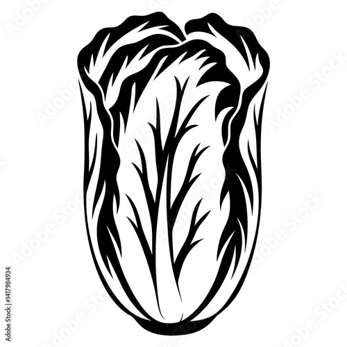 Stylized vector graphic of a napa cabbage head in black and white