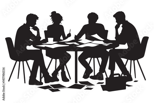 Business Meeting Silhouette Illustration Team Brainstorming and Planning